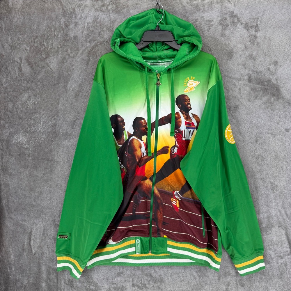 LRG Hoodie Mens 3XL Catch Up 47 Track Graphic Green Full Zip Track & Field GOOD
